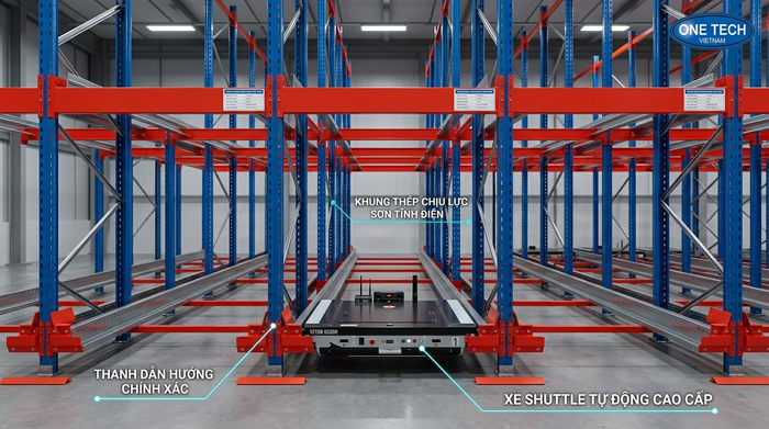 Cấu tạo hệ thống kệ Radio Shuttle Đắk Lắk gồm khung kệ ray và robot