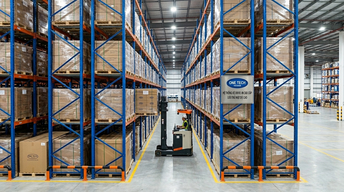 Hình ảnh kệ drive in thực tế trong kho pallet