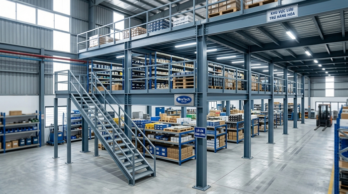 Kệ sàn mezzanine 2 tầng cho kho hàng tại Đắk Lắk