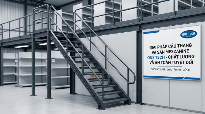 Cầu thang kệ sàn mezzanine có tay vịn an toàn