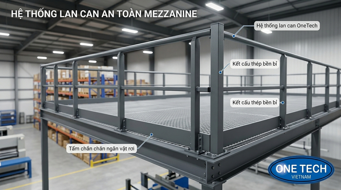 Lan can an toàn của kệ sàn mezzanine trong kho hàng