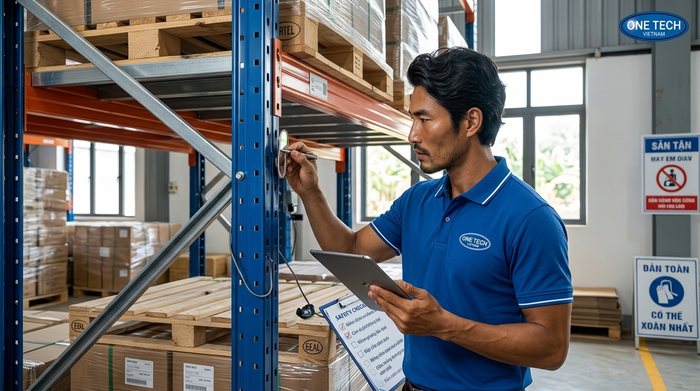 Kiểm tra an toàn hệ thống kệ pallet thông minh tại Đắk Lắk
