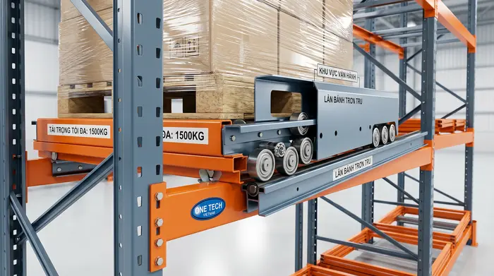 Cấu tạo kệ Push Back Đắk Lắk Cấu tạo hệ thống Kệ Push Back Đắk Lắk gồm khung ray và xe trượt