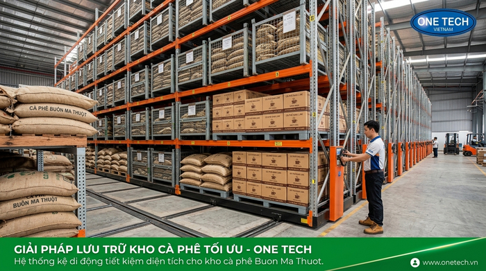 Kệ di động trong kho cà phê tại Buôn Ma Thuột