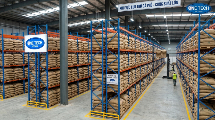 Kệ Double Deep cho kho cà phê Đắk Lắk Kệ Double Deep trong kho cà phê tại Đắk Lắk