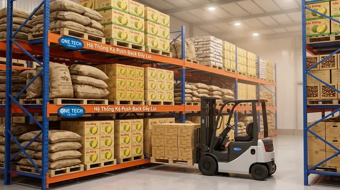 Kệ Push Back chống ẩm cho kho nông sản Đắk Lắk Kệ Push Back hỗ trợ bảo quản hàng hóa trong kho nông sản ẩm