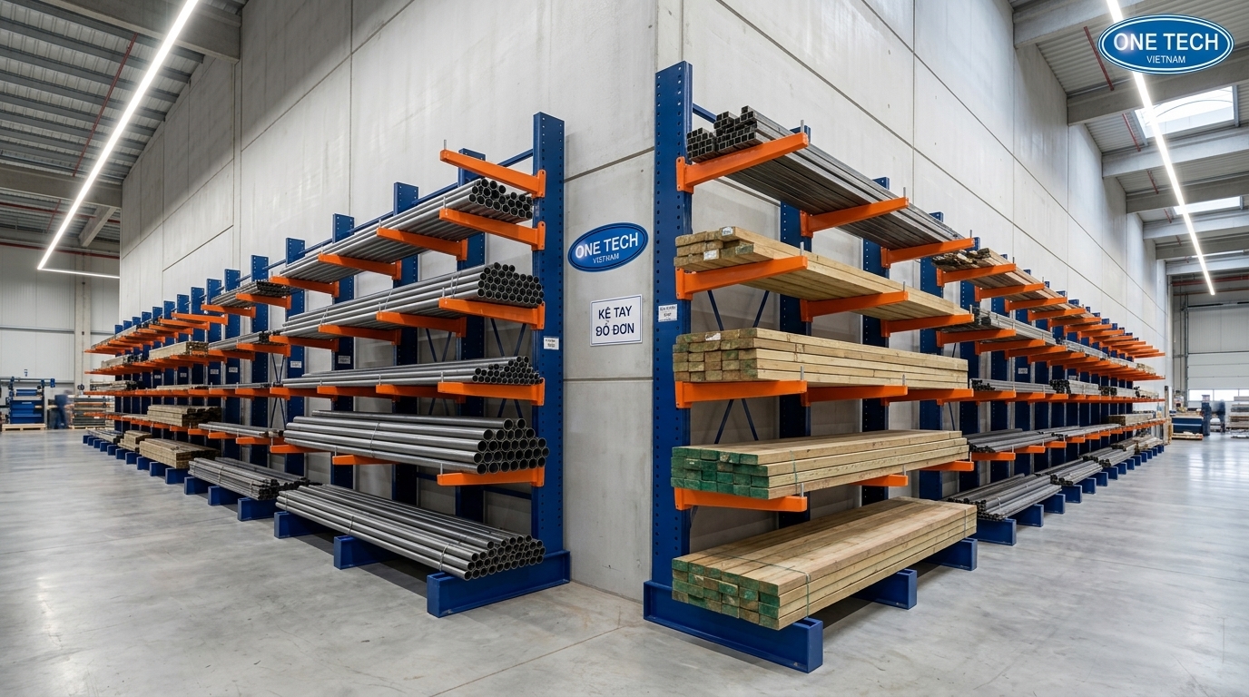 Kệ tay đỡ đơn Đắk Lắk đặt sát tường cho kho vật tư dài