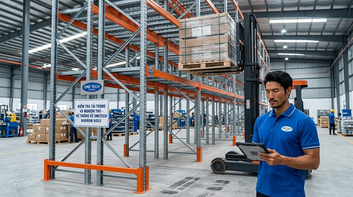 Kiểm tra tải trọng kệ Narrow Aisle trước bàn giao Kiểm tra tải trọng và nghiệm thu kệ Narrow Aisle trước bàn giao