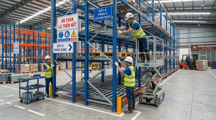 Lắp đặt kệ Push Back tại Đắk Lắk Lắp đặt hệ thống kệ Push Back tại kho hàng Đắk Lắk