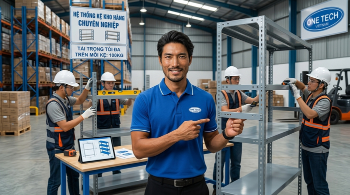 Quá trình lắp đặt kệ sắt v lỗ tại kho hàng