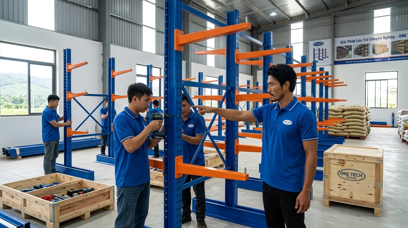 Lắp đặt kệ tay đỡ Đắk Lắk bởi đội kỹ thuật cho kho vật tư và nông sản