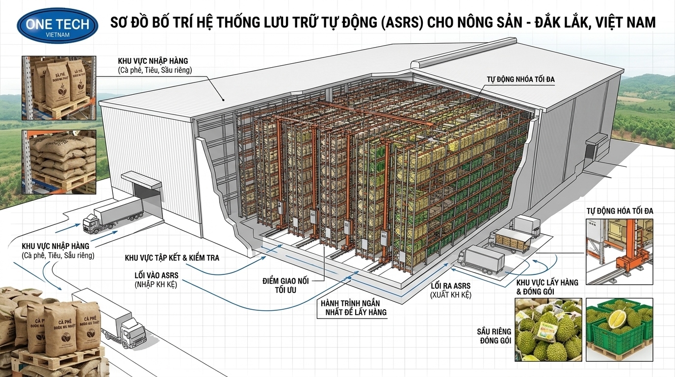 Layout kệ kho ASRS cho kho nông sản tại Đắk Lắk