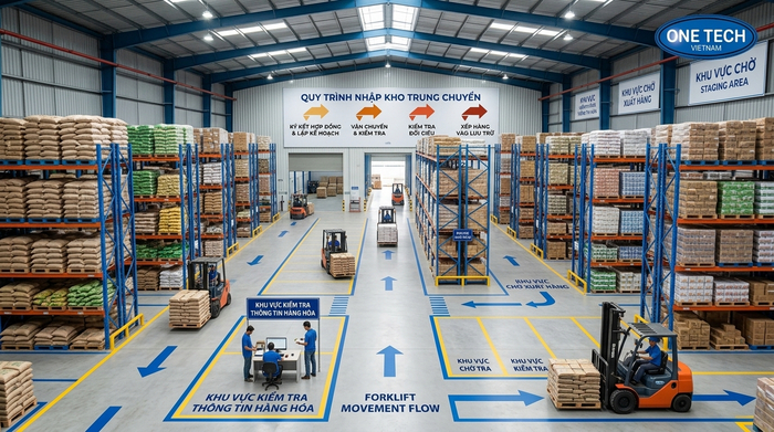 Luồng xe nâng trong kho trung chuyển Đắk Lắk Luồng di chuyển xe nâng trong kho trung chuyển Đắk Lắk