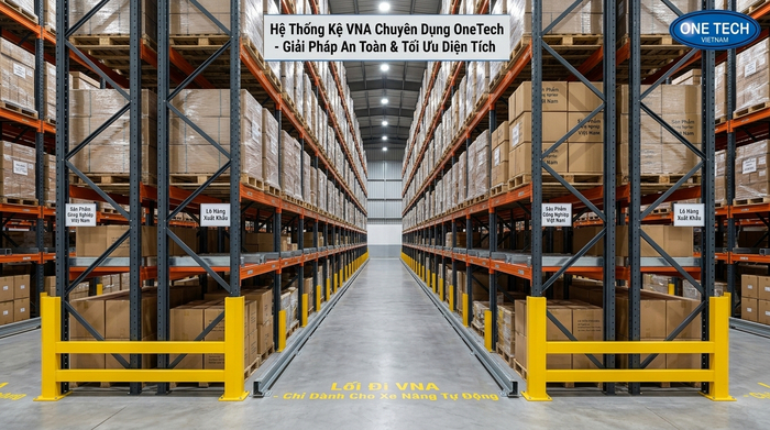 Phụ kiện an toàn kệ VNA Phụ kiện an toàn cho kệ VNA gồm bảo vệ chân trụ ray dẫn hướng và thanh chặn pallet