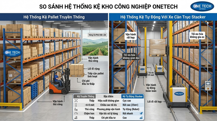 So sánh kho truyền thống với Stacker-Crane Đắk Lắk So sánh kho truyền thống và kho dùng Stacker-Crane Đắk Lắk