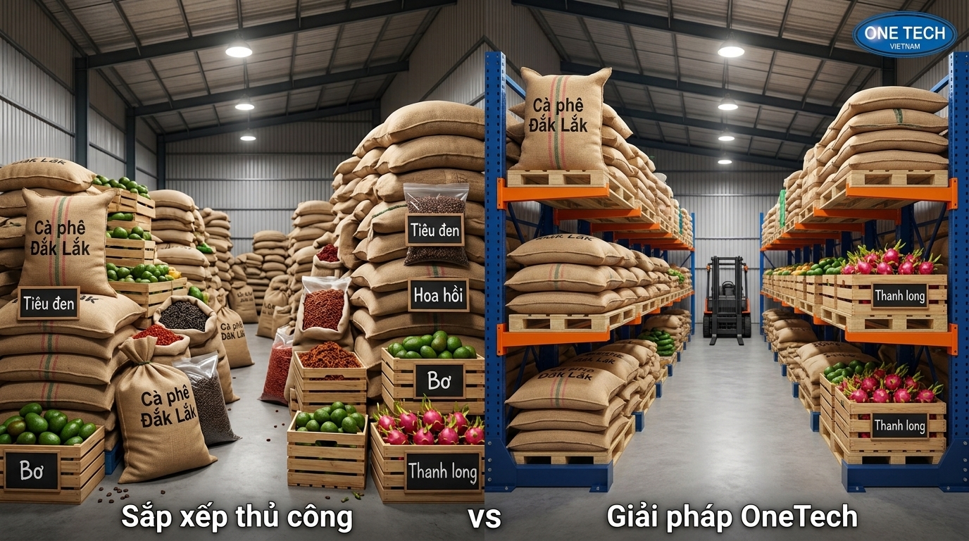 So sánh xếp hàng trên nền và dùng kệ tay đỡ Đắk Lắk trong kho nông sản