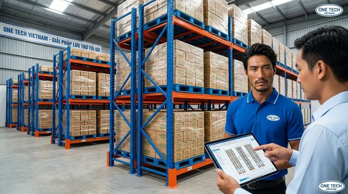 Tư vấn kệ Push Back Đắk Lắk OneTech Tư vấn thiết kế Kệ Push Back Đắk Lắk theo mặt bằng kho thực tế