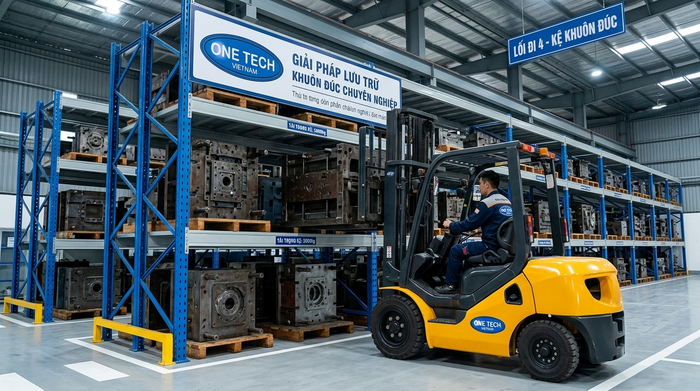 Xe nâng chuyên dụng lấy khuôn trên kệ chịu tải nặng