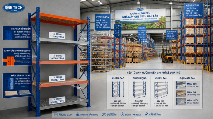 Báo giá kệ kho logistics Đắk Lắk theo cấu hình tải trọng và kích thước