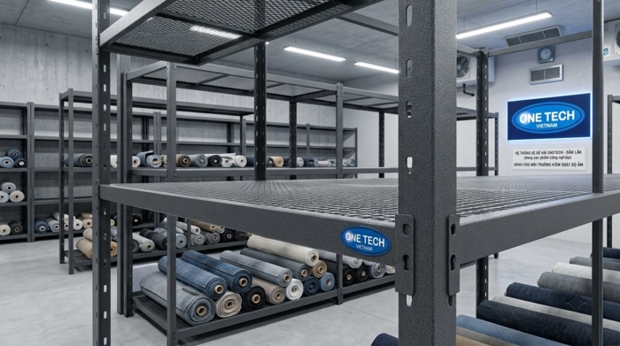 Chi tiết bề mặt sơn tĩnh điện của kệ để vải Đắk Lắk