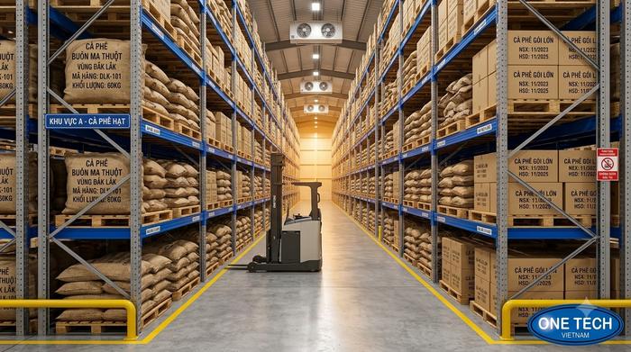 Kệ kho logistics Đắk Lắk trong kho cà phê Buôn Ma Thuột