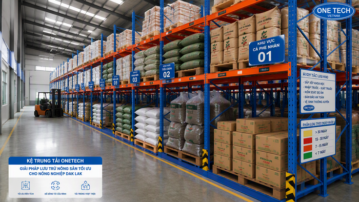 Kệ xếp chồng Đắk Lắk trong kho nông sản