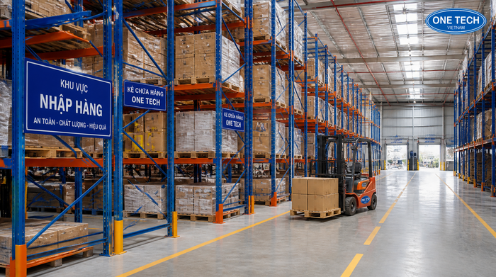 Lối đi xe nâng trong kho logistics Đắk Lắk được bố trí an toàn
