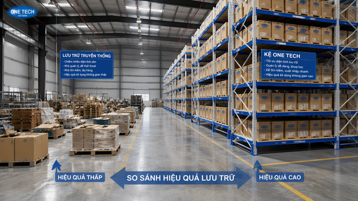 So sánh lưu kho đặt sàn và dùng kệ xếp chồng