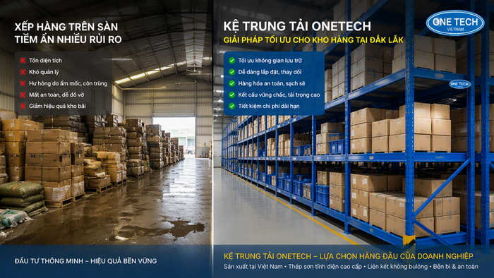 So sánh kho trước và sau khi lắp kệ trung tải So sánh xếp hàng dưới nền và dùng kệ trung tải trong kho
